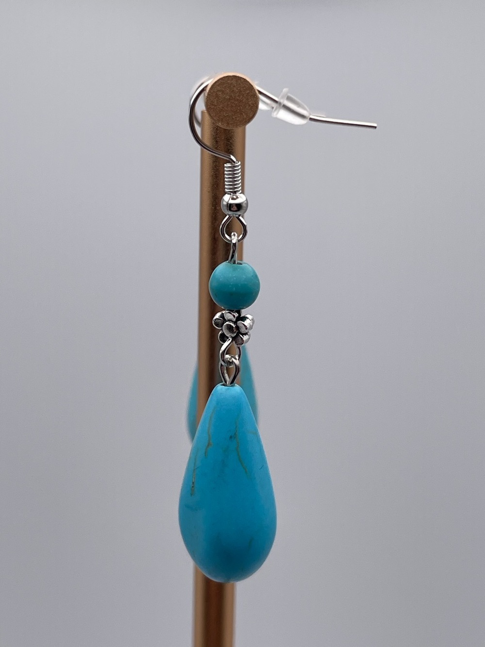 Turquoise Water Drop Shape Dangle Earrings - Picture 9 of 12